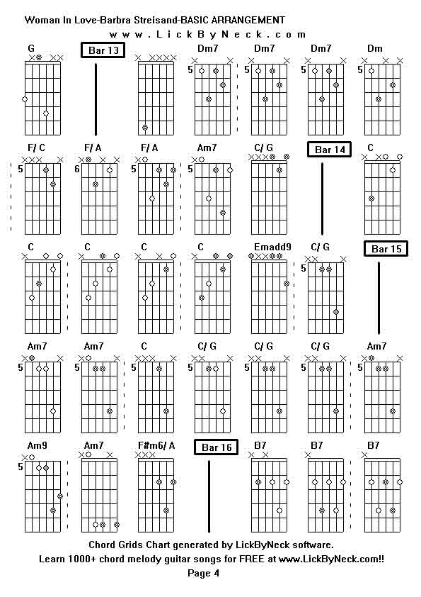 Chord Grids Chart of chord melody fingerstyle guitar song-Woman In Love-Barbra Streisand-BASIC ARRANGEMENT,generated by LickByNeck software.